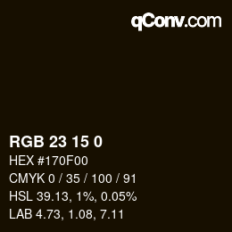 Color code: RGB 23 15 0 | qconv.com