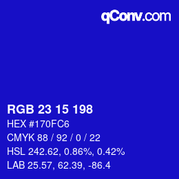 Color code: RGB 23 15 198 | qconv.com