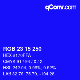 Color code: RGB 23 15 250 | qconv.com