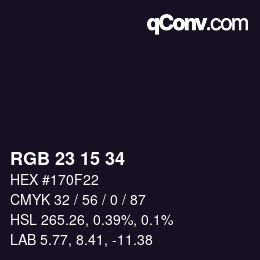Color code: RGB 23 15 34 | qconv.com