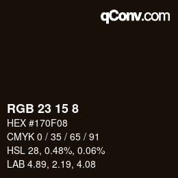 カラーコード: RGB 23 15 8 | qconv.com