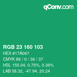 カラーコード: RGB 23 160 103 | qconv.com