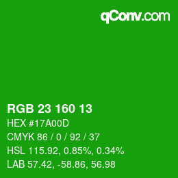Color code: RGB 23 160 13 | qconv.com