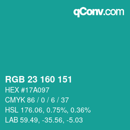 Color code: RGB 23 160 151 | qconv.com