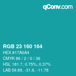 カラーコード: RGB 23 160 164 | qconv.com