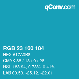 カラーコード: RGB 23 160 184 | qconv.com