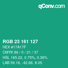 Color code: RGB 23 161 127 | qconv.com