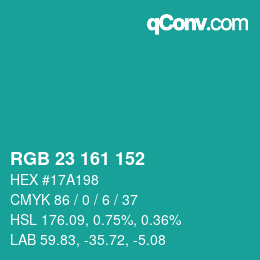 Color code: RGB 23 161 152 | qconv.com