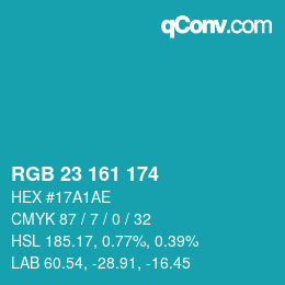 カラーコード: RGB 23 161 174 | qconv.com