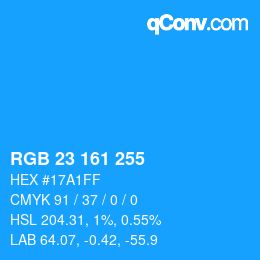Color code: RGB 23 161 255 | qconv.com