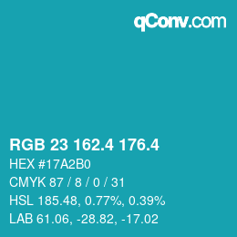 カラーコード: RGB 23 162.4 176.4 | qconv.com