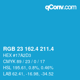 カラーコード: RGB 23 162.4 211.4 | qconv.com