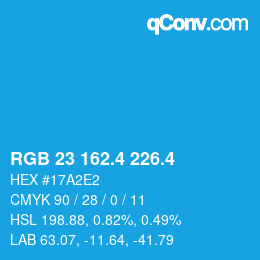 カラーコード: RGB 23 162.4 226.4 | qconv.com