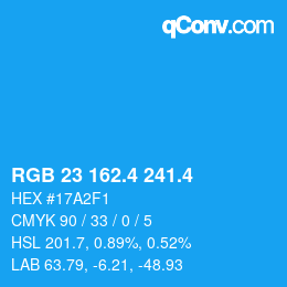 カラーコード: RGB 23 162.4 241.4 | qconv.com