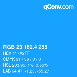 カラーコード: RGB 23 162.4 255 | qconv.com