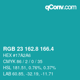 カラーコード: RGB 23 162.8 166.4 | qconv.com