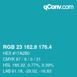 カラーコード: RGB 23 162.8 176.4 | qconv.com