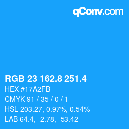 カラーコード: RGB 23 162.8 251.4 | qconv.com
