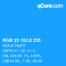 カラーコード: RGB 23 162.8 255 | qconv.com