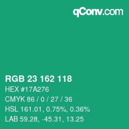 カラーコード: RGB 23 162 118 | qconv.com