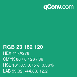カラーコード: RGB 23 162 120 | qconv.com