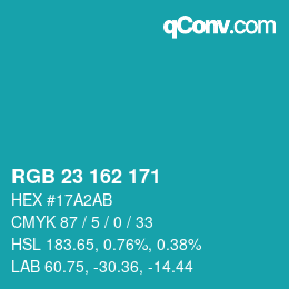 カラーコード: RGB 23 162 171 | qconv.com