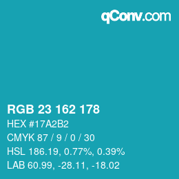 カラーコード: RGB 23 162 178 | qconv.com