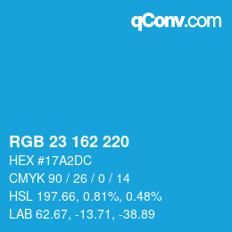 颜色代码: RGB 23 162 220 | qconv.com