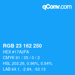 カラーコード: RGB 23 162 250 | qconv.com