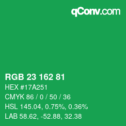 カラーコード: RGB 23 162 81 | qconv.com