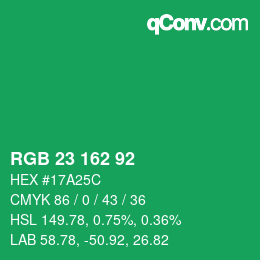カラーコード: RGB 23 162 92 | qconv.com