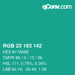 Color code: RGB 23 163 142 | qconv.com