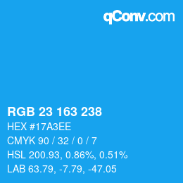 カラーコード: RGB 23 163 238 | qconv.com