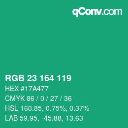 カラーコード: RGB 23 164 119 | qconv.com