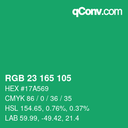 カラーコード: RGB 23 165 105 | qconv.com