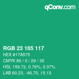 カラーコード: RGB 23 165 117 | qconv.com