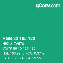 カラーコード: RGB 23 165 120 | qconv.com