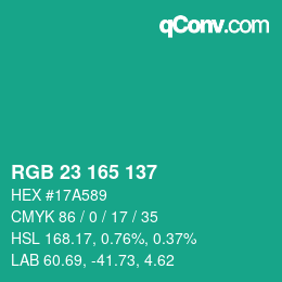 カラーコード: RGB 23 165 137 | qconv.com