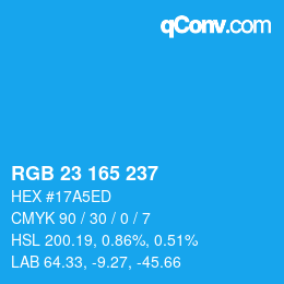 Color code: RGB 23 165 237 | qconv.com