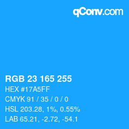 Color code: RGB 23 165 255 | qconv.com