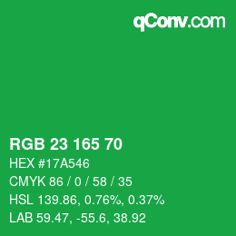 カラーコード: RGB 23 165 70 | qconv.com