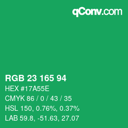 Color code: RGB 23 165 94 | qconv.com