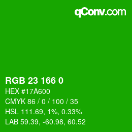 Color code: RGB 23 166 0 | qconv.com