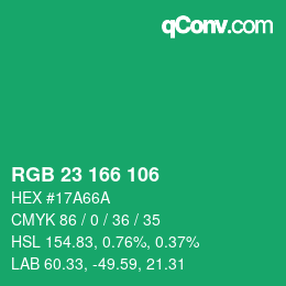 Color code: RGB 23 166 106 | qconv.com