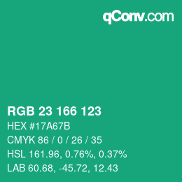 Color code: RGB 23 166 123 | qconv.com