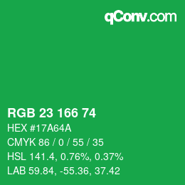 Color code: RGB 23 166 74 | qconv.com