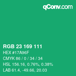 Color code: RGB 23 169 111 | qconv.com