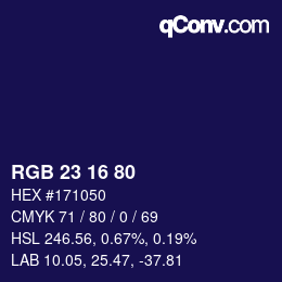 Color code: RGB 23 16 80 | qconv.com