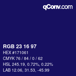 Color code: RGB 23 16 97 | qconv.com
