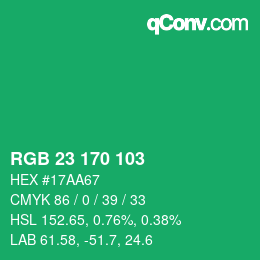 カラーコード: RGB 23 170 103 | qconv.com